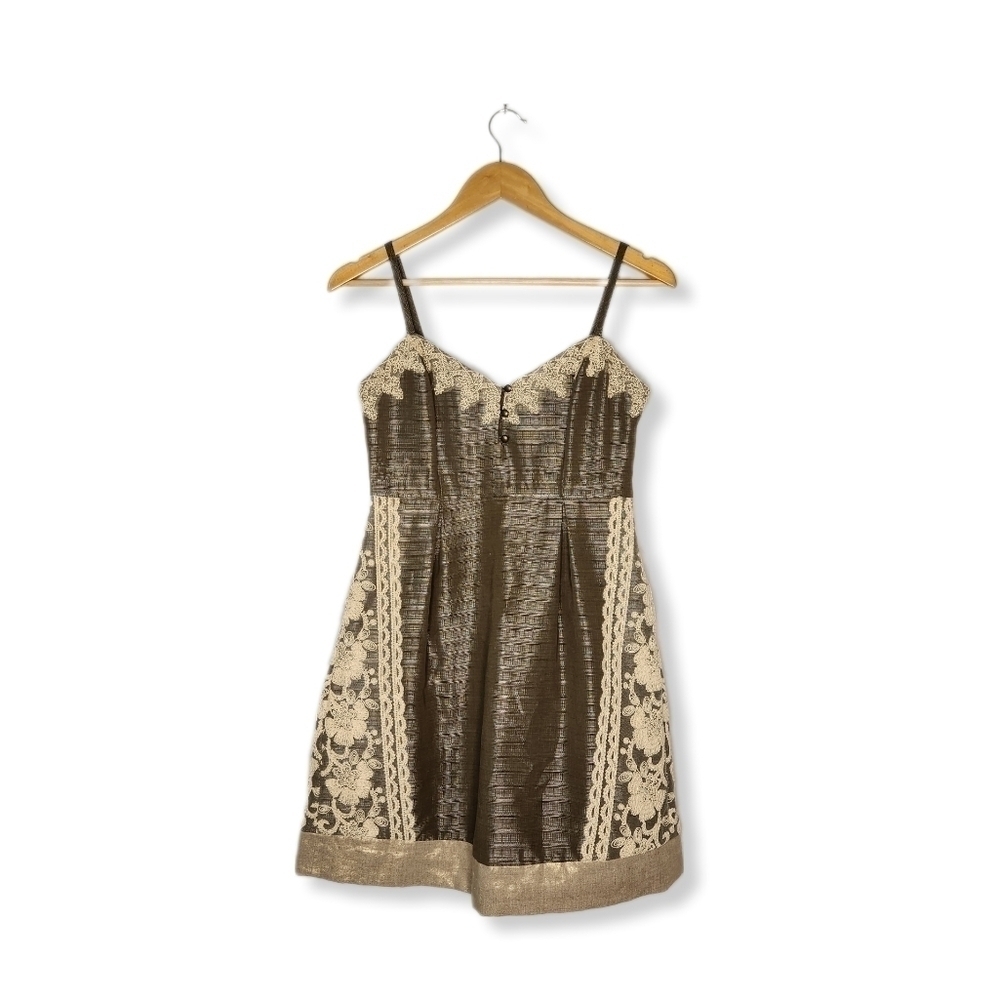Anthropologie Moulinette Soeurs Metallic Lace Coctail Dress Size 2
